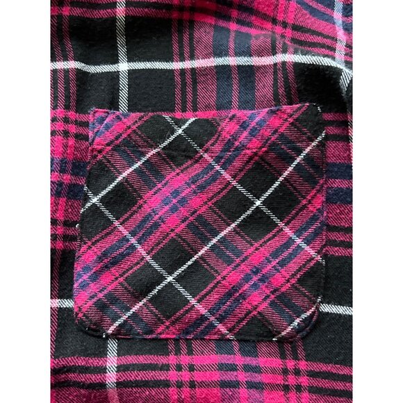 Rails Womens Plaid Button-Up Flannel Shirt Fuchsia/Black/White L Frayed Hem - Picture 5 of 10
